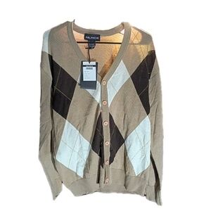 Alandre Women's Argyle Button-Up Cardigan - Tan and Black
